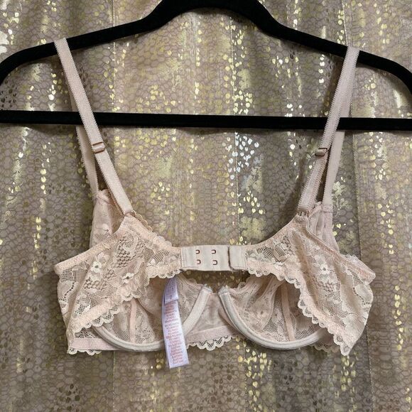Savage X Fenty Peach Lace Unlined Underwire Bra, 32C - Picture 2 of 6